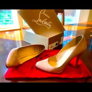 Christian Louboutin Jazz Calf nude heels.